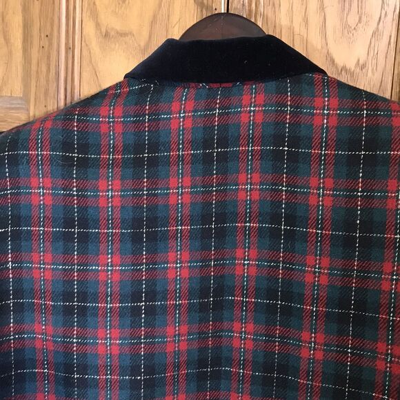 Vintage Sag Harbor Blazer Women's 14 Red Tartan Plaid Gold Thread 90s Wool Blend - Picture 11 of 12